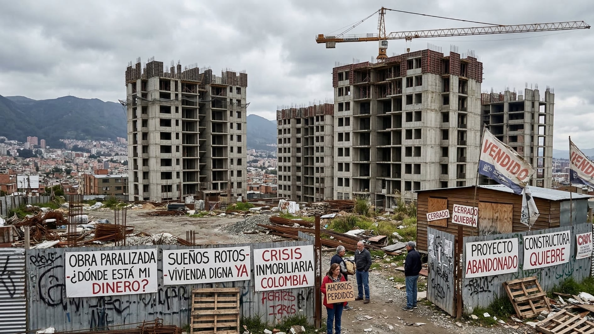 La construcción de vivienda en Colombia inició 2026 con una fuerte caída en nuevos proyectos, según cifras del sistema Coordenada Urbana analizadas por Camacol- crédito VisualesIA
