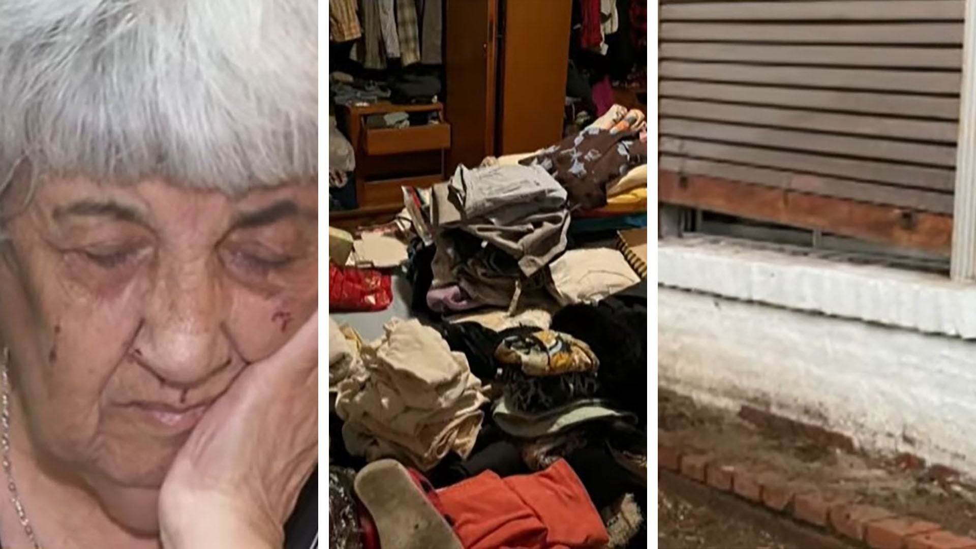La imagen muestra a una jubilada visiblemente afectada junto a los destrozos de su hogar y la entrada forzada tras sufrir un violento robo en Villa Soldati.