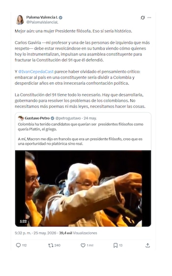Paloma Valencia y sus críticas a Gustavo Petro por evocar a Carlos Gaviria