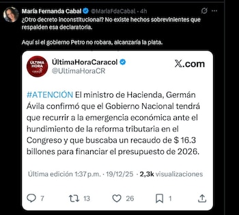 María Fernanda Cabal afirmó que
