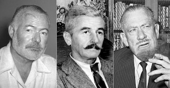 Esta combinación de fotografías muestra a los autores Ernest Hemingway en 1950, a la izquierda, William Faulkner en 1950, en el centro, y John Steinbeck en 1962. (AP Foto)
