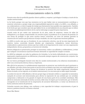 Bruce Mac Master pidió respaldo a la Andi