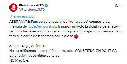 Esta fue la denuncia que se realizó desde la Plataforma ALTO (- crédito @PlataformaALTO/X)
