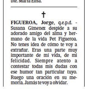 El aviso fúnebre de Susana