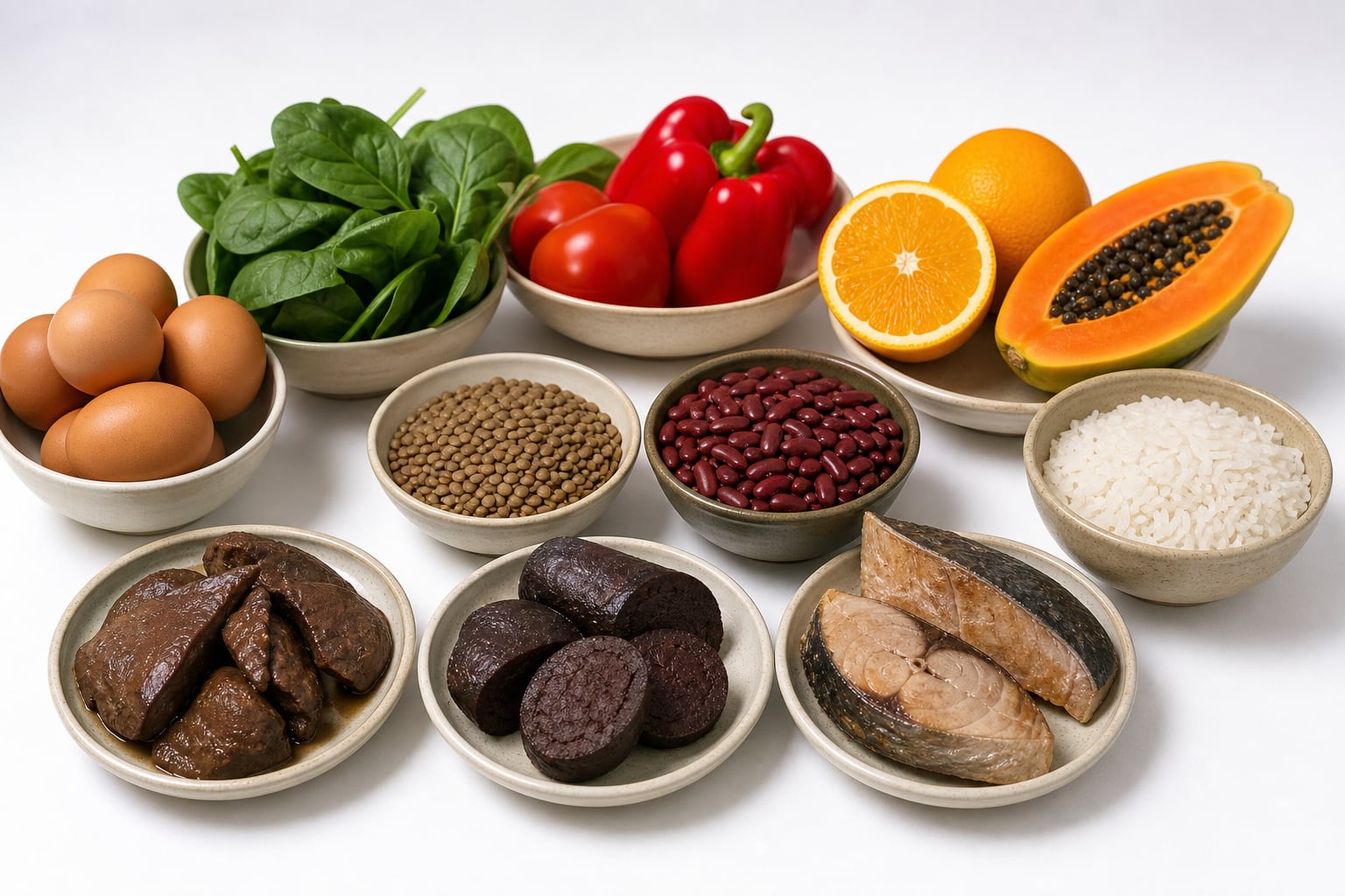 Una selección de alimentos con alto contenido de hierro y vitamina C ofrece opciones accesibles para combatir la anemia infantil. (Imagen Ilustrativa Infobae)