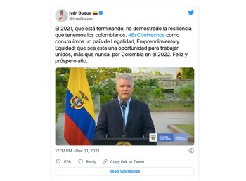 Mensaje de año nuevo 2022 por parte de Iván Duque Márquez, presidente de Colombia / (Twitter: @IvanDuque)