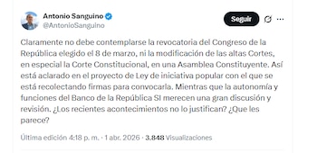 El exministro Antonio Sanguino explicó qué cosas no podrían hacerse mediante una asamblea nacional constituyente - crédito @AntonioSanguino/X