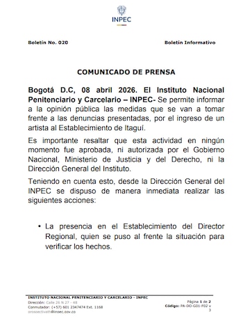 Inpec anunció investigación por fiesta en la cárcel de Itagüí - crédito Inpec