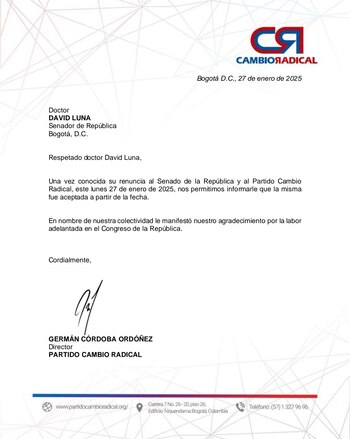 Cambio Radical aceptó la renuncia