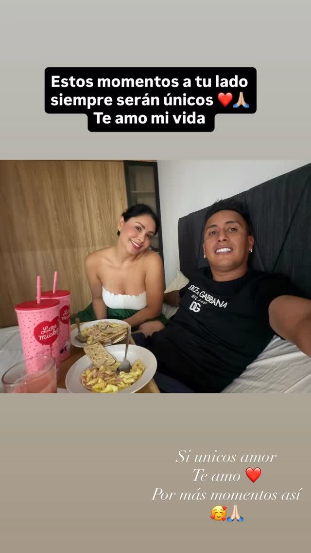 Christian Cueva y Pamela Franco comparten un tierno desayuno en la cama, con románticas palabras de San Valentín.