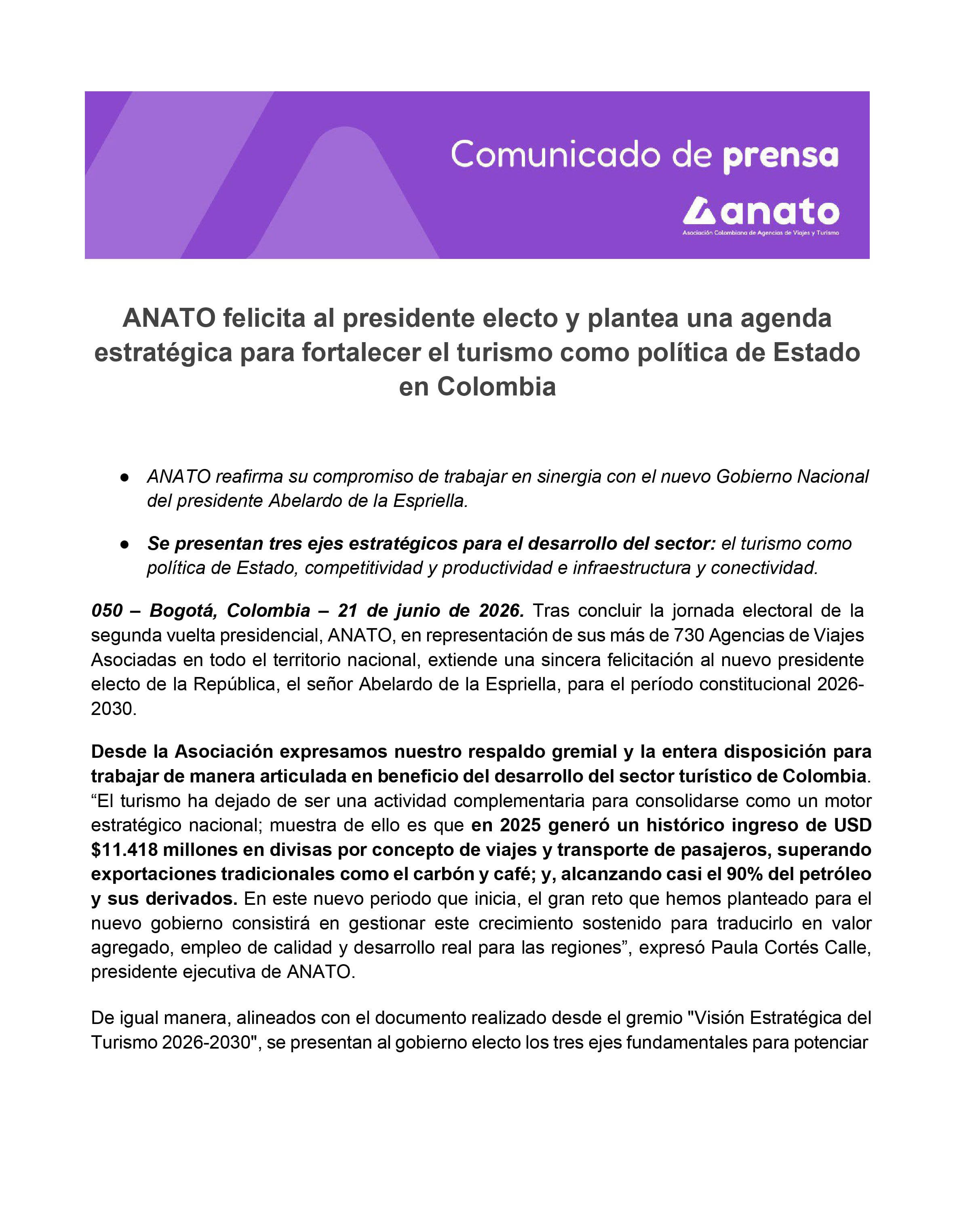 Anato dice que es necesario fortalecer el turismo - crédito Anato