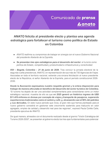 Anato dice que es necesario fortalecer el turismo - crédito Anato