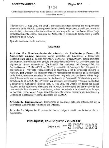 El Decreto 1324 encarga a