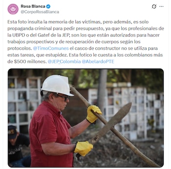 Este fue el mensaje con el que la Corporación Rosa Blanca criticó la labor restaurativa efectuada en Pitalito (Huila) por exmiembros de las Farc - crédito @CorpoRosaBlanca/X