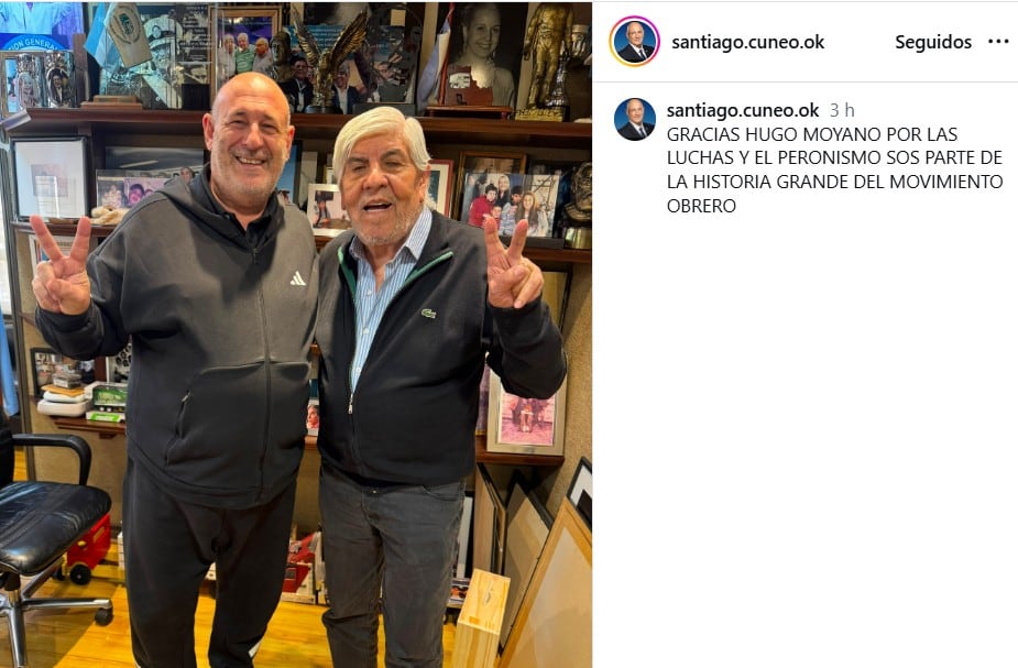 El posteo de Instagram de Santiago Cúneo con Hugo Moyano