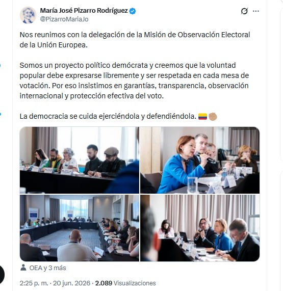 María José Pizarro Rodríguez insistió en que se brinden garantías para los electores el 21 de junio - crédito @PizarroMariaJo/X