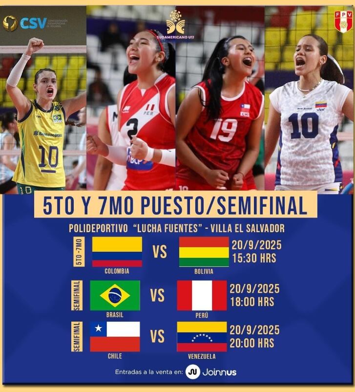Programación de las semifinales del Sudamericano de Vóley.