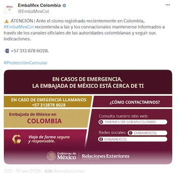 La Embajada de México en Colombia emite recomendaciones tras el sismo
(Captura)