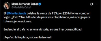 La senadora María Fernanda Cabal