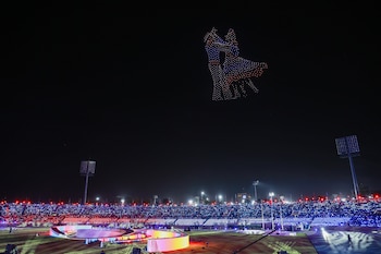 Espectáculo con drones durante la inauguración de Santo Domingo 2026. (EFE/ Orlando Barria)
