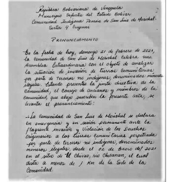 El acta donde los indígenas