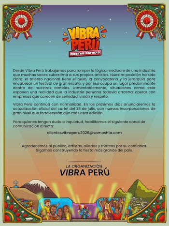 La organización sostuvo que se enteró del retiro de Corazón Serrano por redes sociales y un correo enviado minutos antes del comunicado. IG