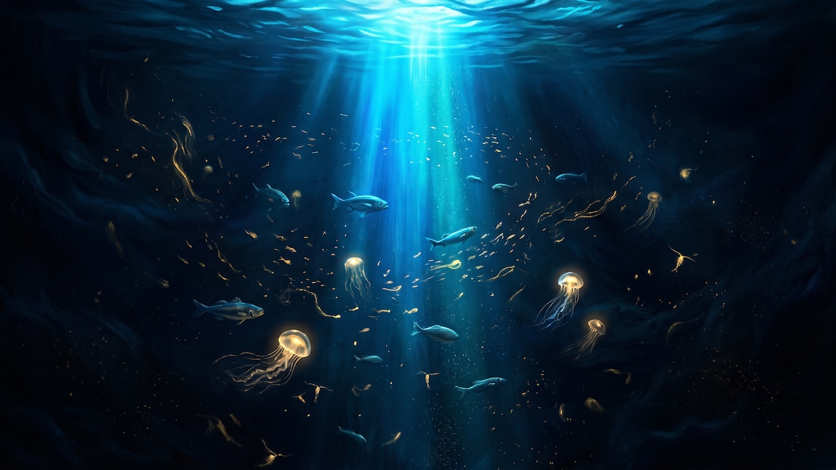 Ilustración del océano y de las corrientes de agua cálida vinculadas con El Niño