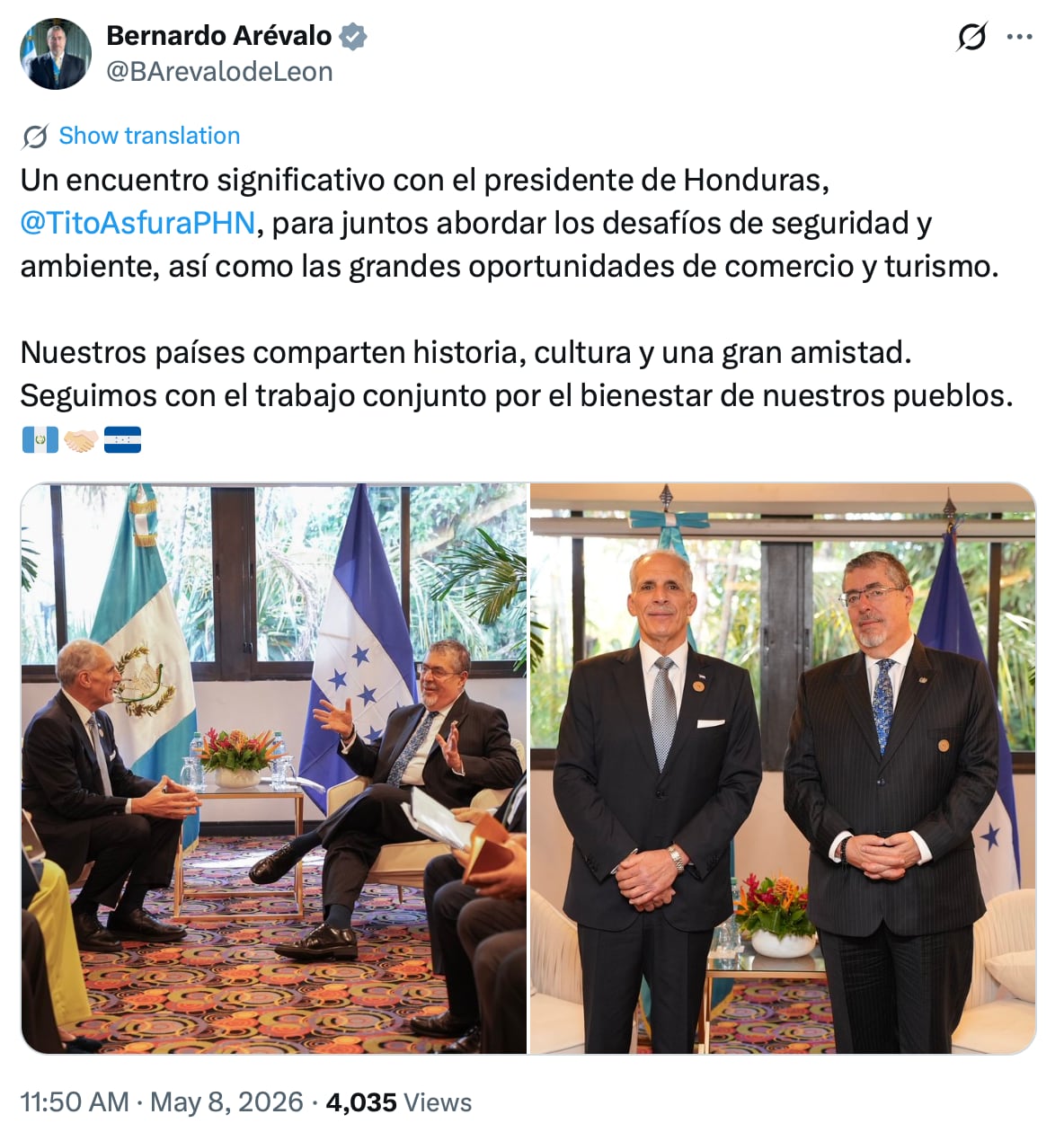 “Nuestros países comparten historia, cultura y una gran amistad”, expresó Arévalo, reafirmando el compromiso de trabajar conjuntamente por el bienestar y el crecimiento de ambos pueblos. (FOTO: X)