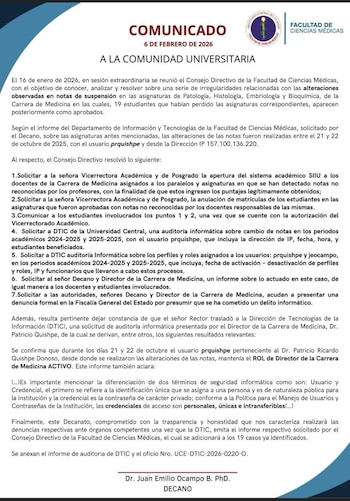 Comunicado de la Facultad de