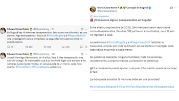 Peticiones de concejales de Bogotá al Distrito de Bogotá sobre la búsqueda de menores de edad desaparecidos - crédito @EdwardArias_/X - @MariaClaraName/X