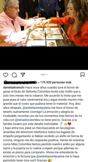 Post en instagram de Daniella