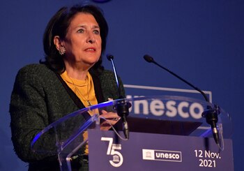 Georgia's President Salome Zourabichvili speaks