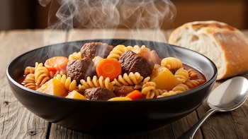 Receta de guiso de fideos con carne y papa, rápida y fácil