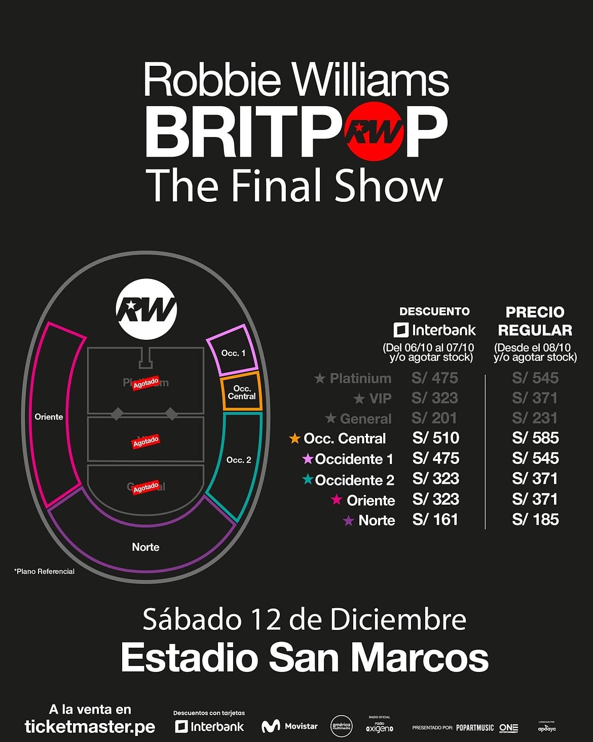 La preventa Interbank para las nuevas entradas de Robbie Williams iniciará el martes 6 de octubre con 15% de descuento mediante Ticketmaster.