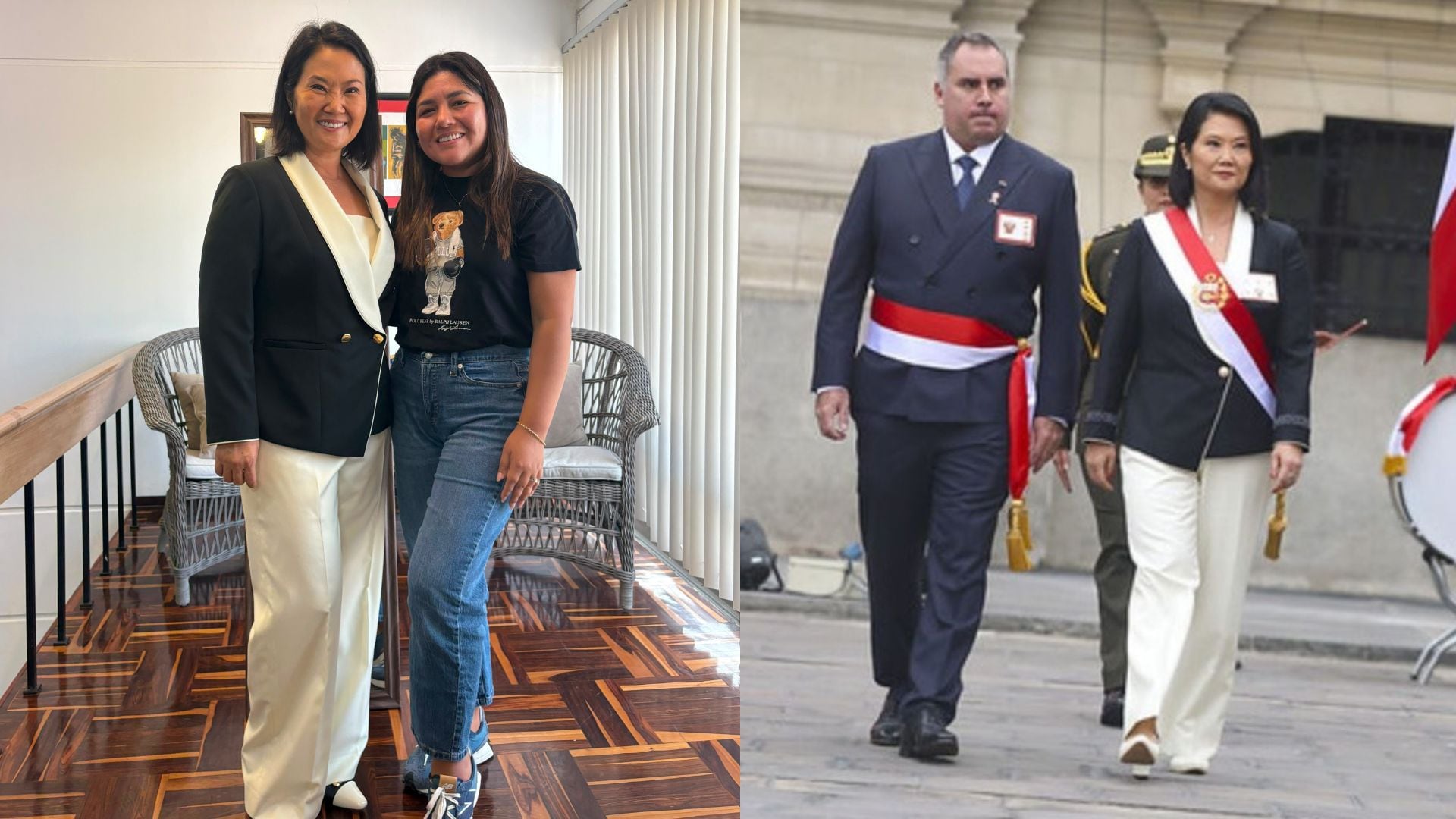 Keiko Fujimori en sastre marfil y negro en la Parada Militar: el diseño de Sue Zacnich con inspiración en tocapus