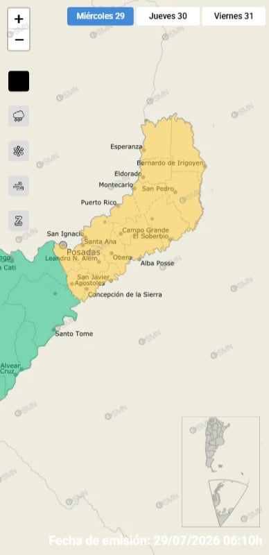 La alerta amarilla por tormentas afecta a toda la provincia de Misiones