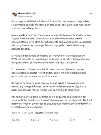 Con esta publicación, el presidente