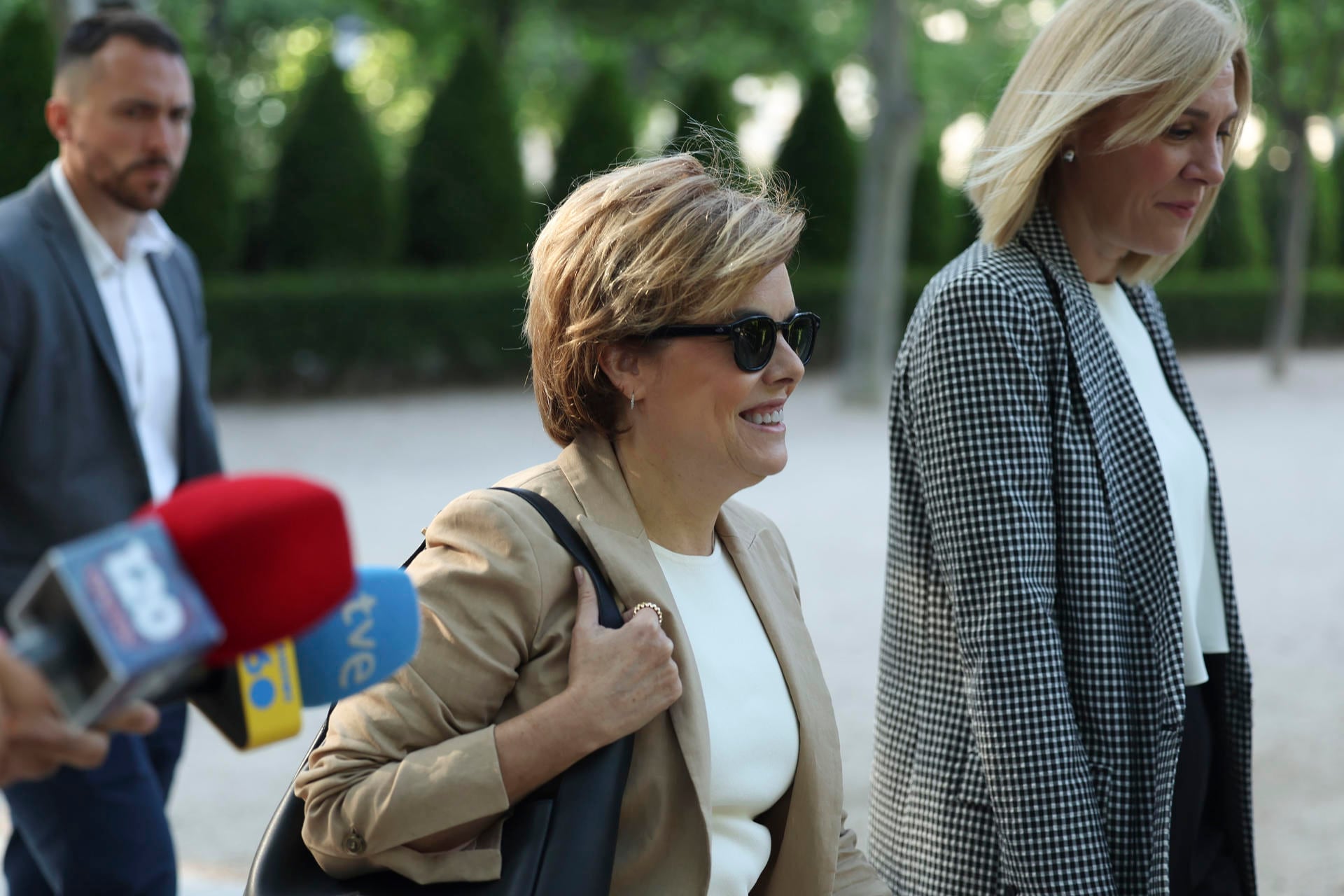 La exdirigente del PP Soraya Sáenz de Santamaría, a su llegada a la Audiencia Nacional para testificar en el juicio del caso Kitchen (EFE/ Kiko Huesca)