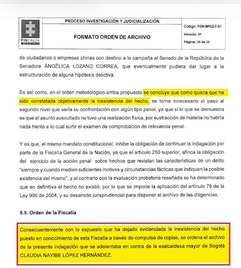 Esta decisión surgió luego de comprobar que no existen pruebas suficientes contra las personas mencionadas en la investigación, aunque el caso podría reabrirse si surgen nuevas evidencias dentro del marco penal vigente - crédito campaña de Claudia Lopez