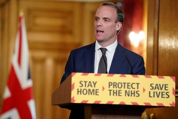 Dominic Raab, secretario de Exteriores, en conferencia de prensa (Reuters)