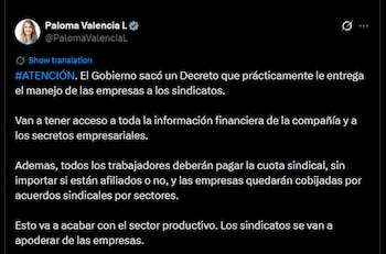 Paloma Valencia denunció que la imposición de acuerdos sindicales responde a una estrategia electoral del Gobierno Petro para favorecer la campaña de Cepeda - crédito @PalomaValenciaL/X