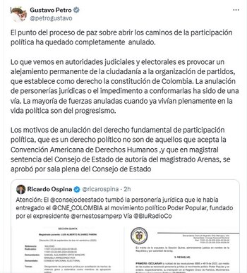 Petro cuestionó la decisión del