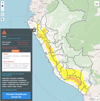 Senamhi alerta que lluvias de