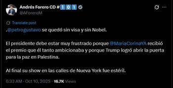 Andrés Forero en su cuenta de x - crédito captura de pantalla / X