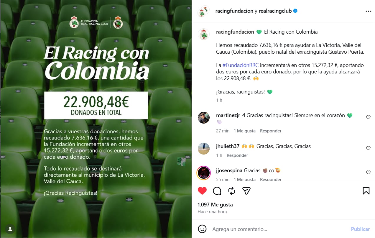 Donación del Racing Club al municipio de La Victoria, Valle del Cauca para la reconstrucción tras el sismo del 10 de agosto - crédito Racing Club