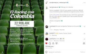 Donación del Racing Club al municipio de La Victoria, Valle del Cauca para la reconstrucción tras el sismo del 10 de agosto - crédito Racing Club