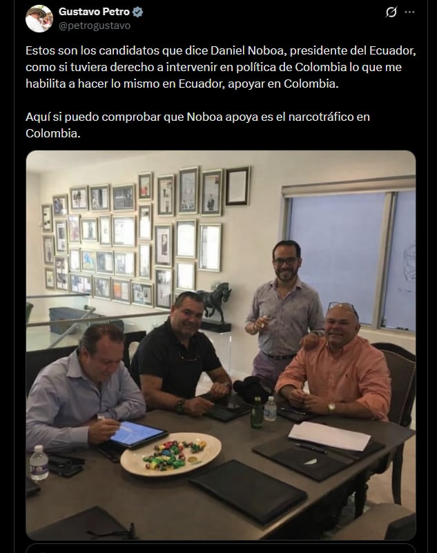 Gustavo Petro afirmó que, bajo ese criterio, él también podría intervenir en la política de Ecuador y expresar apoyo en Colombia - crédito @petrogustavo/X