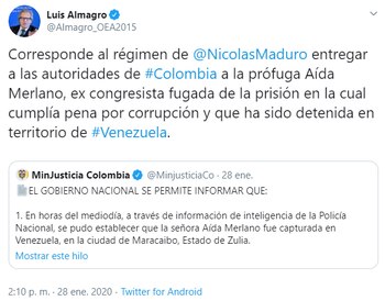 Luis Almagro tuiteó sobre el
