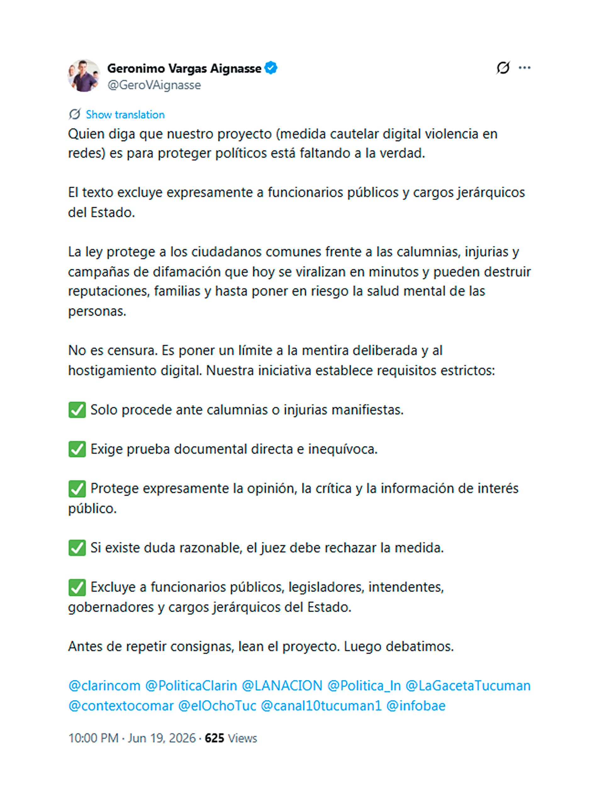 La defensa de Vargas Aignasse en las redes sociales