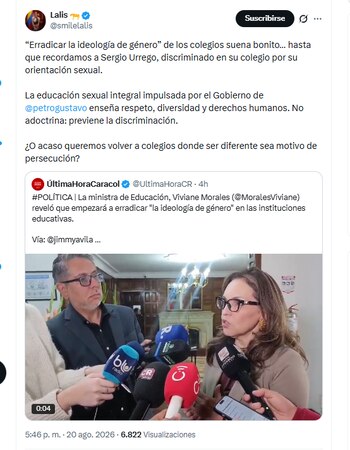 La congresista Lalis defendió la educación sexual integral impulsada por el Gobierno de Gustavo Petro - crédito @smilelalis/X